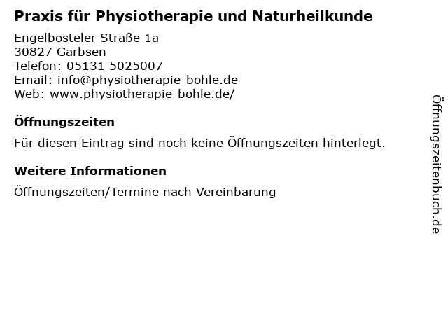 Praxis für Physiotherapie und Naturheilkunde in Garbsen: Adresse und Öffnungszeiten