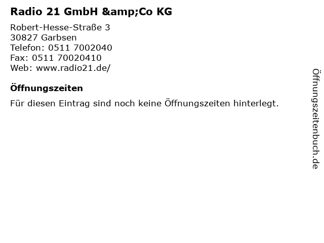 Radio 21 GmbH &Co KG in Garbsen: Adresse und Öffnungszeiten