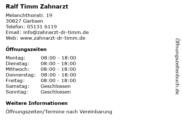 Ralf Timm Zahnarzt in Garbsen: Adresse und Öffnungszeiten