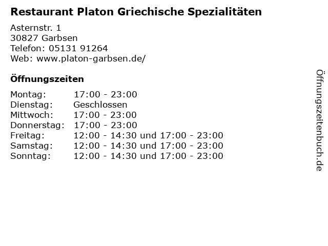 Restaurant Platon Griechische Spezialitäten in Garbsen: Adresse und Öffnungszeiten
