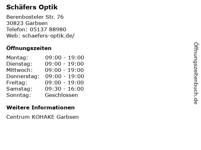 Schäfers Optik in Garbsen: Adresse und Öffnungszeiten