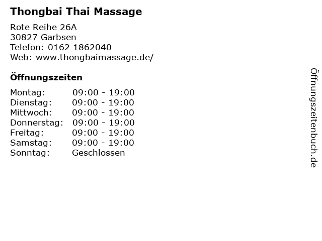 Thongbai Thai Massage in Garbsen: Adresse und Öffnungszeiten