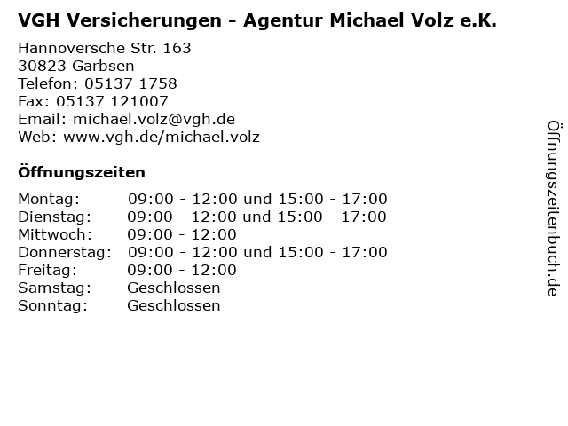 VGH Versicherungen - Agentur Michael Volz e.K. in Garbsen: Adresse und Öffnungszeiten