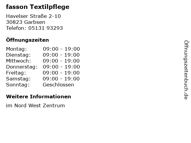 fasson Textilpflege in Garbsen: Adresse und Öffnungszeiten