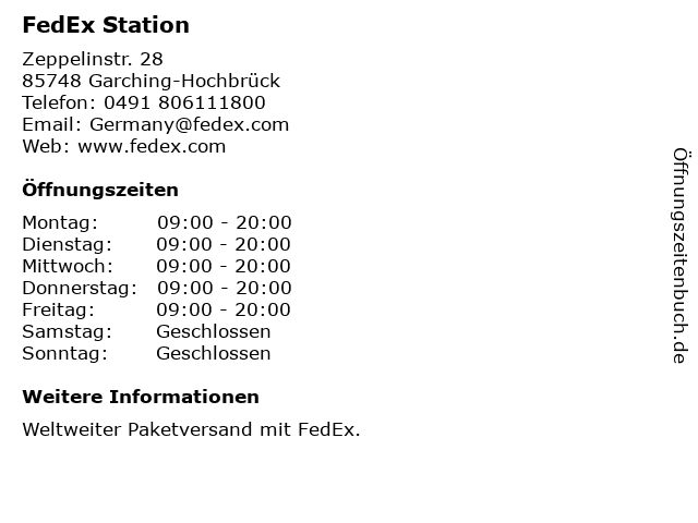 ᐅ Öffnungszeiten „FedEx Station" | Zeppelinstr. 28 in ...