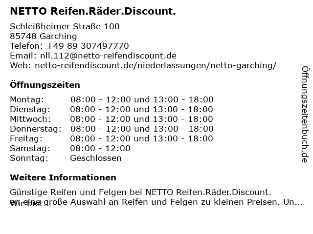 ᐅ Offnungszeiten Netto Reifen Rader Discount Schleissheimer Strasse 100 In Garching