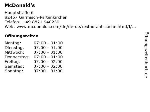 McDonald's in Garmisch-Partenkirchen: Adresse und Öffnungszeiten