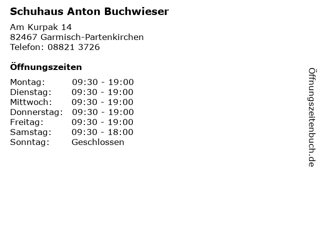 Schuhaus Anton Buchwieser in Garmisch-Partenkirchen: Adresse und Öffnungszeiten
