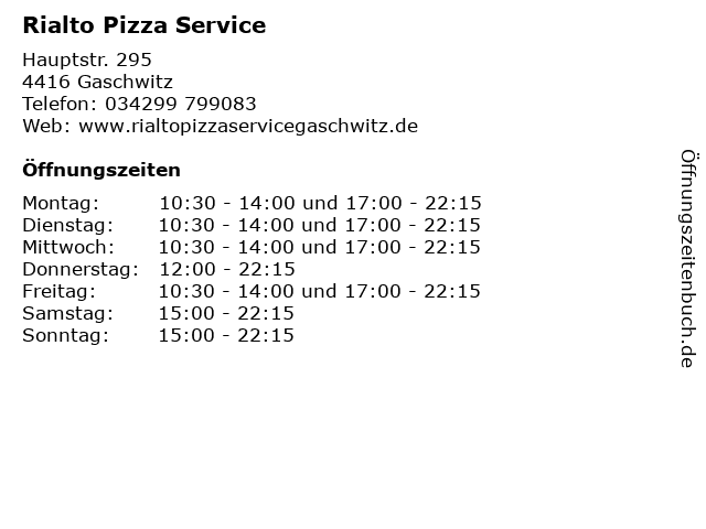 Rialto Pizza Service in Gaschwitz: Adresse und Öffnungszeiten