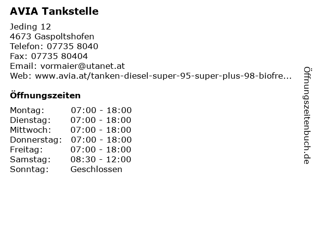 AVIA Tankstelle in Gaspoltshofen: Adresse und Öffnungszeiten