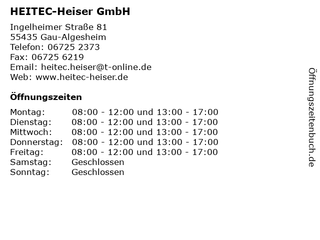 HEITEC-Heiser GmbH in Gau-Algesheim: Adresse und Öffnungszeiten