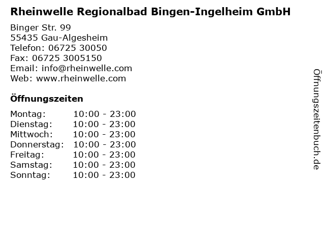 ᐅ Öffnungszeiten „Rheinwelle Regionalbad Bingen-Ingelheim GmbH“ | Binger Str. 99 in Gau-Algesheim