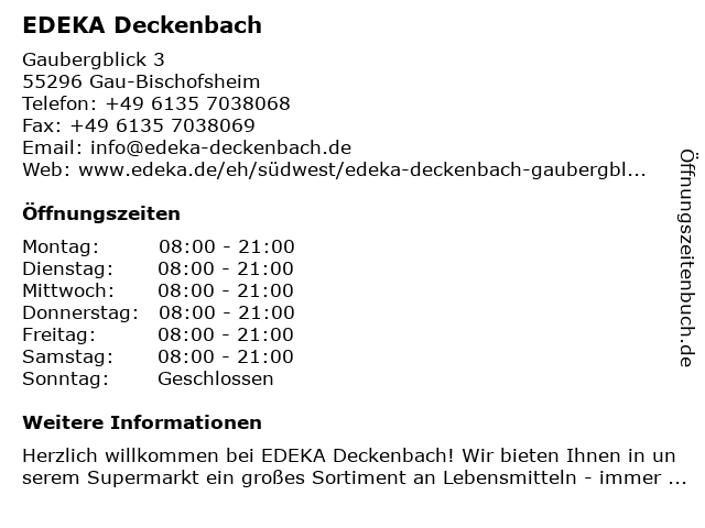 EDEKA Deckenbach in Gau-Bischofsheim: Adresse und Öffnungszeiten