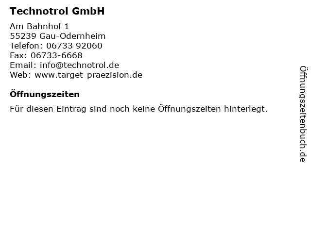 Technotrol GmbH in Gau-Odernheim: Adresse und Öffnungszeiten