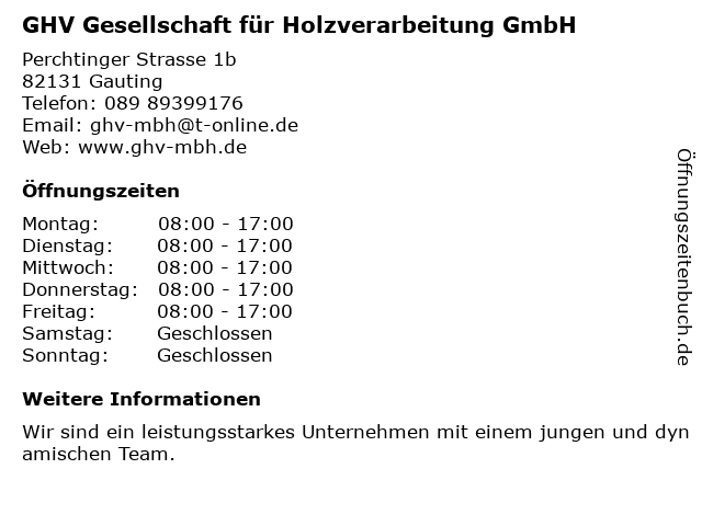 GHV Gesellschaft für Holzverarbeitung GmbH in Gauting: Adresse und Öffnungszeiten