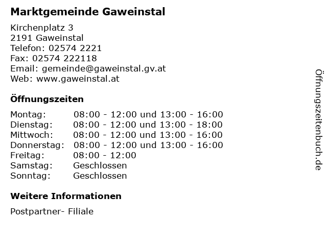 Marktgemeinde Gaweinstal in Gaweinstal: Adresse und Öffnungszeiten