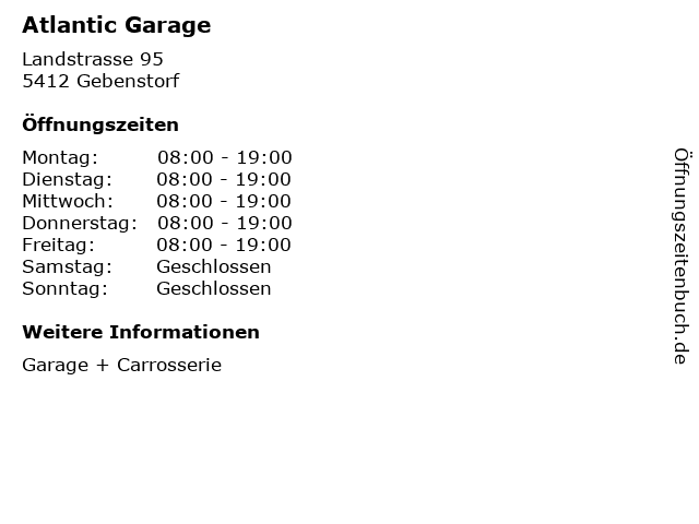 Atlantic Garage in Gebenstorf: Adresse und Öffnungszeiten