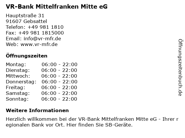 ᐅ Offnungszeiten Vr Bank Mittelfranken West Eg Hauptstrasse 31