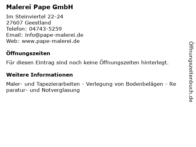 Malerei Pape GmbH in Geestland: Adresse und Öffnungszeiten