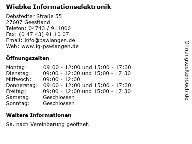 Wiebke Informationselektronik in Geestland: Adresse und Öffnungszeiten