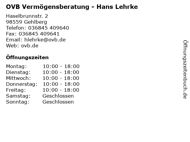 OVB Vermögensberatung - Hans Lehrke in Gehlberg: Adresse und Öffnungszeiten