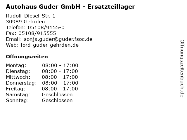 Autohaus Guder GmbH - Ersatzteillager in Gehrden: Adresse und Öffnungszeiten
