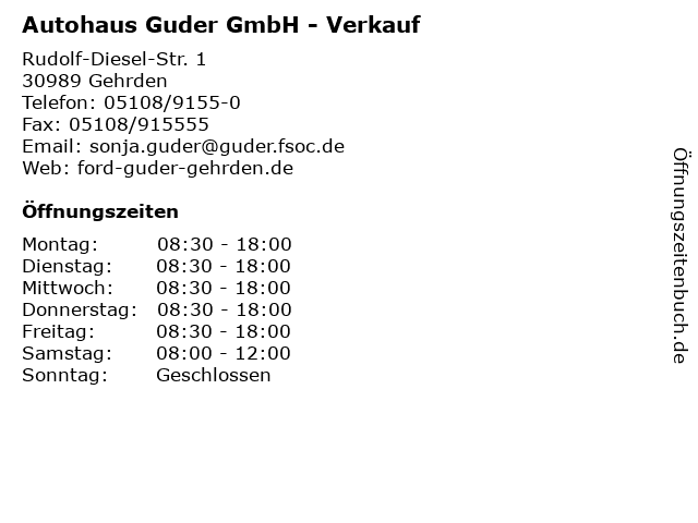 Autohaus Guder GmbH - Verkauf in Gehrden: Adresse und Öffnungszeiten