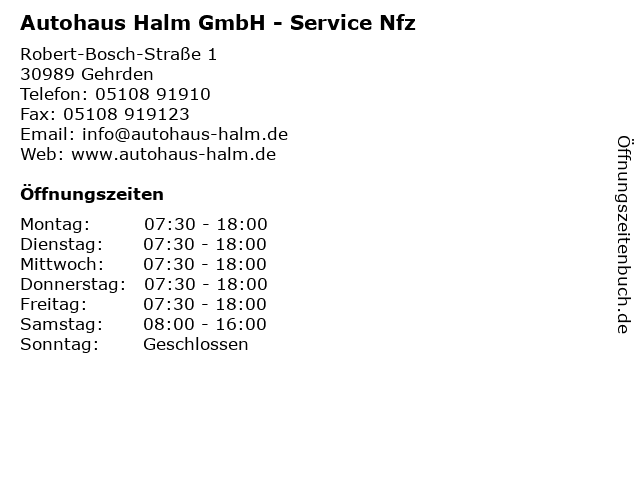 Autohaus Halm GmbH - Service Nfz in Gehrden: Adresse und Öffnungszeiten