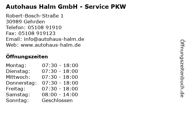 Autohaus Halm GmbH - Service PKW in Gehrden: Adresse und Öffnungszeiten