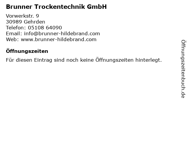 Brunner Trockentechnik GmbH in Gehrden: Adresse und Öffnungszeiten