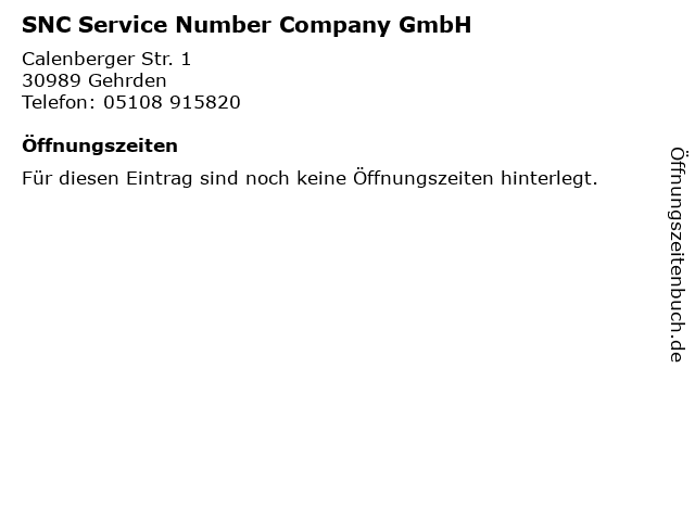SNC Service Number Company GmbH in Gehrden: Adresse und Öffnungszeiten