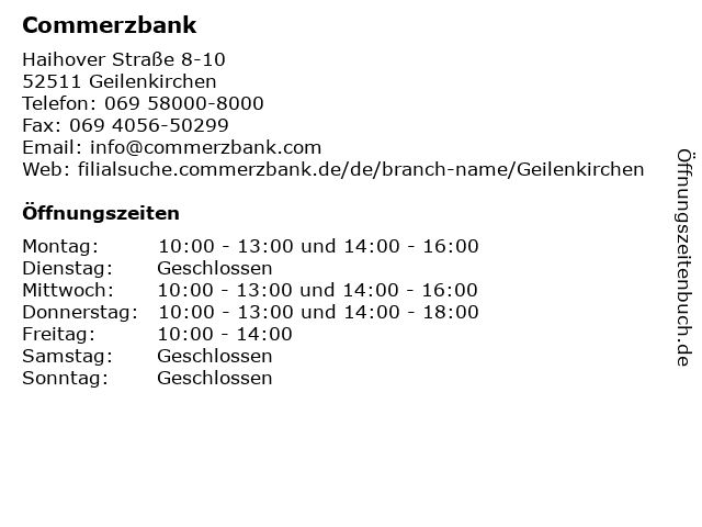 ᐅ Offnungszeiten Commerzbank Geilenkirchen Haihover Strasse 8 10 In Geilenkirchen