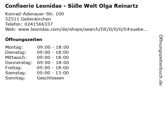 Confiserie Leonidas - Süße Welt Olga Reinartz in Geilenkirchen: Adresse und Öffnungszeiten