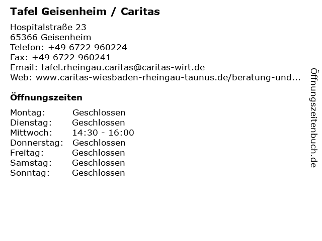 Tafel Geisenheim / Caritas in Geisenheim: Adresse und Öffnungszeiten