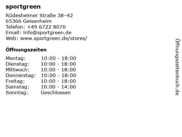 sportgreen in Geisenheim: Adresse und Öffnungszeiten