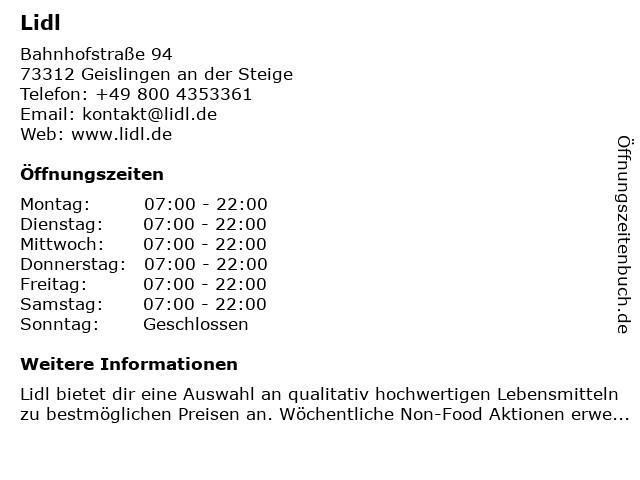 Lidl in Geislingen an der Steige: Adresse und Öffnungszeiten