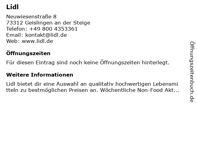 Lidl in Geislingen an der Steige: Adresse und Öffnungszeiten