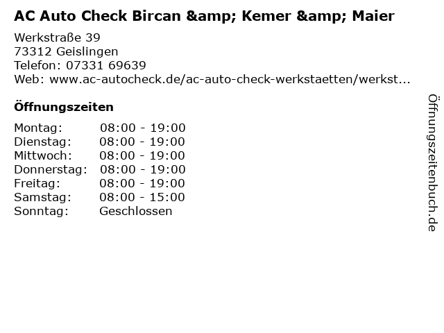 AC Auto Check Bircan & Kemer & Maier in Geislingen: Adresse und Öffnungszeiten