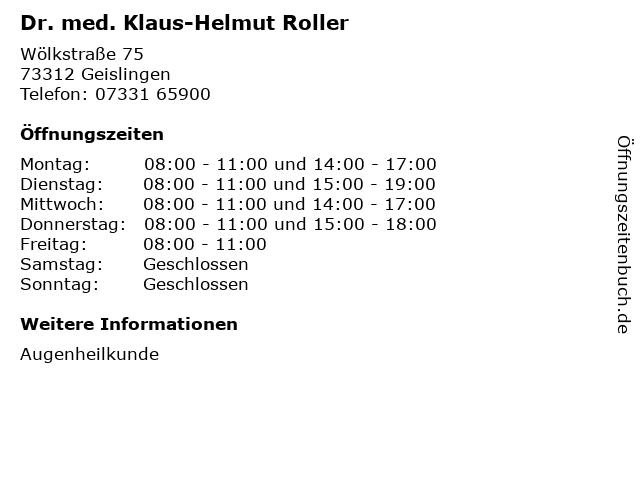 Dr. med. Klaus-Helmut Roller in Geislingen: Adresse und Öffnungszeiten