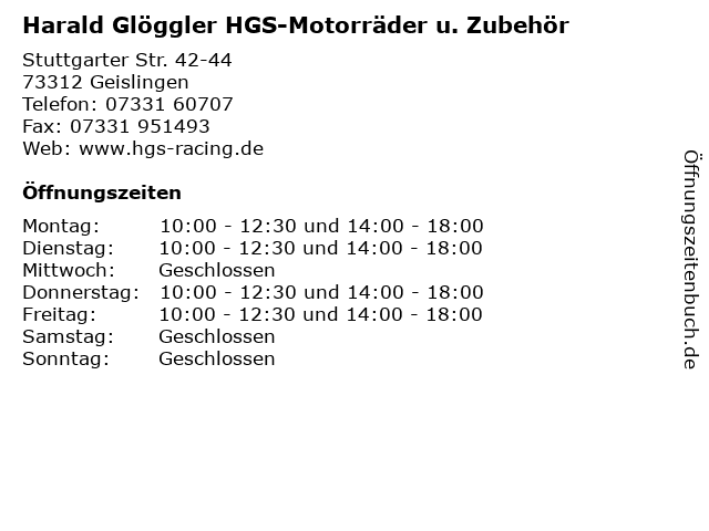 Harald Glöggler HGS-Motorräder u. Zubehör in Geislingen: Adresse und Öffnungszeiten