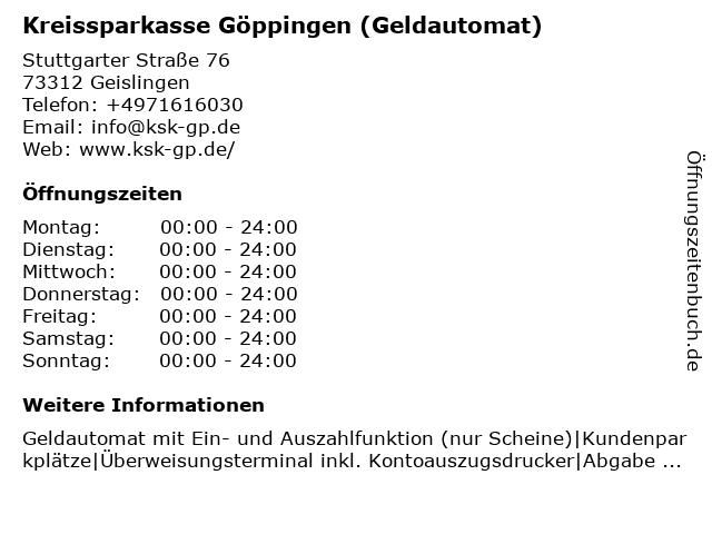 Kreissparkasse Göppingen (Geldautomat) in Geislingen: Adresse und Öffnungszeiten