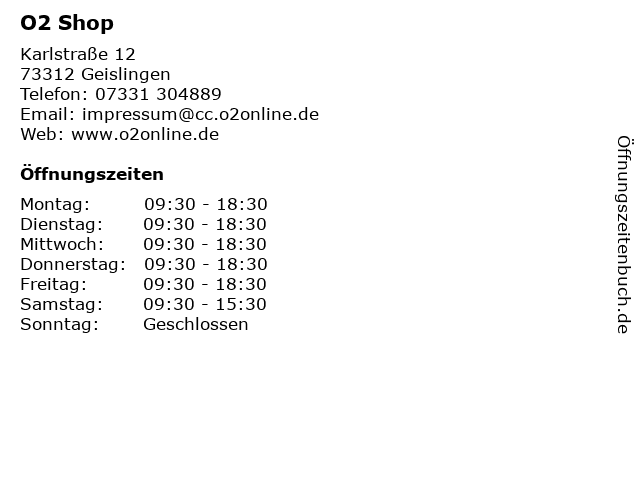 O2 Shop in Geislingen: Adresse und Öffnungszeiten