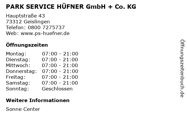 PARK SERVICE HÜFNER GmbH + Co. KG in Geislingen: Adresse und Öffnungszeiten