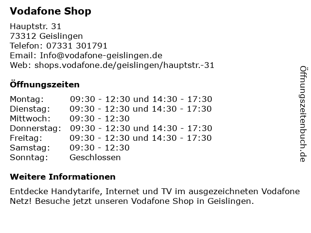 Vodafone Shop in Geislingen: Adresse und Öffnungszeiten