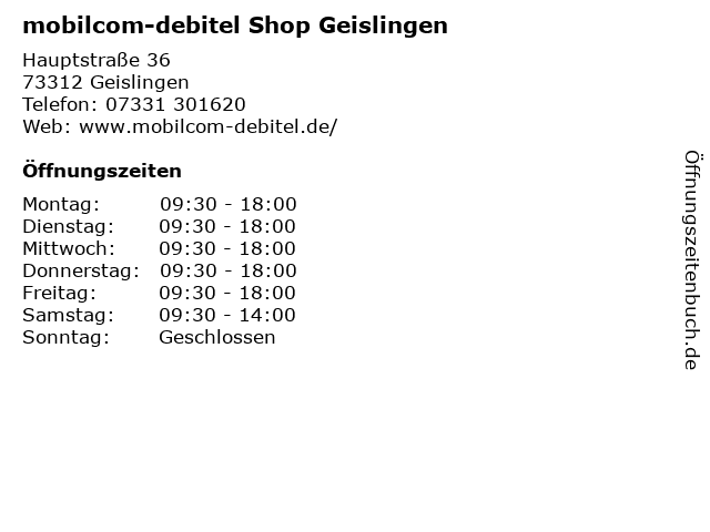 mobilcom-debitel Shop Geislingen in Geislingen: Adresse und Öffnungszeiten