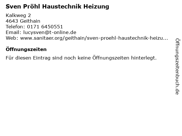 Sven Pröhl Haustechnik Heizung in Geithain: Adresse und Öffnungszeiten