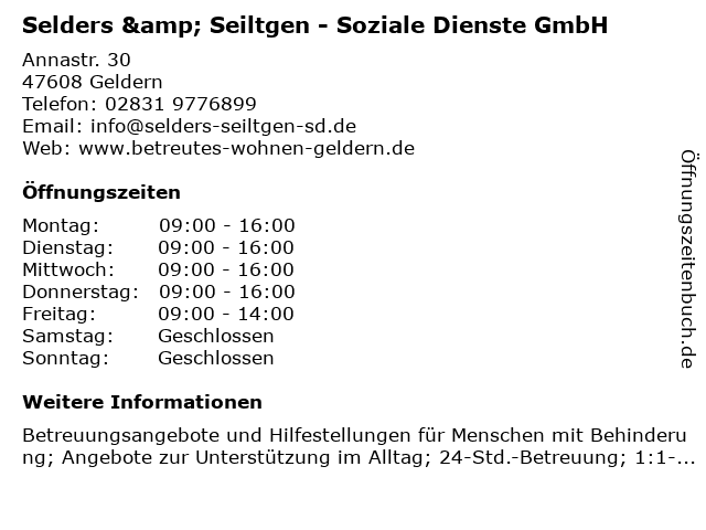 Selders & Seiltgen - Soziale Dienste GmbH in Geldern: Adresse und Öffnungszeiten