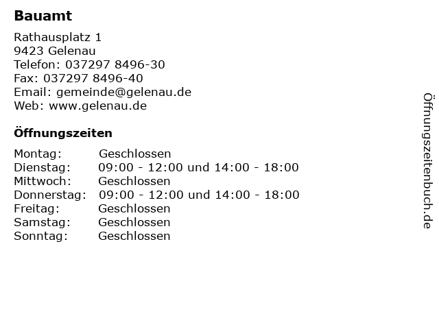 Bauamt in Gelenau: Adresse und Öffnungszeiten