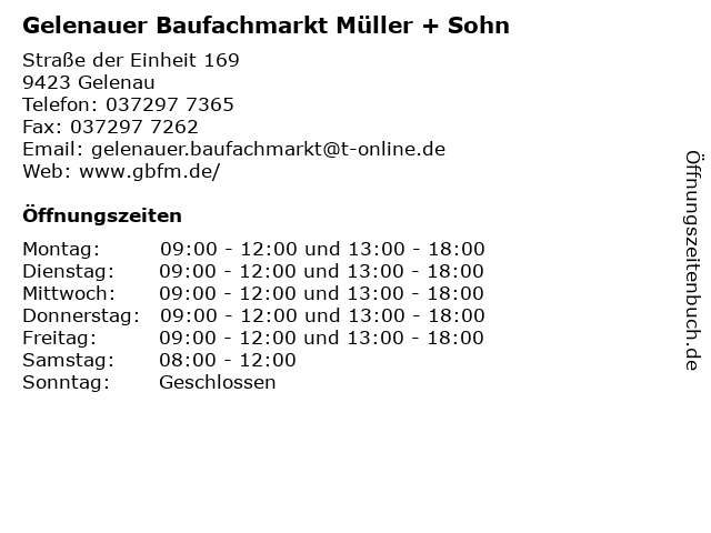 Gelenauer Baufachmarkt Müller + Sohn in Gelenau: Adresse und Öffnungszeiten