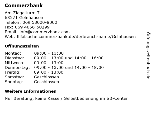 ᐅ Offnungszeiten Commerzbank Gelnhausen Am Ziegelturm 7 In Gelnhausen